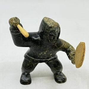 Inuit Hand Carved Serpentine Drummer Sculpture by ISAACIE ETIDLOIE